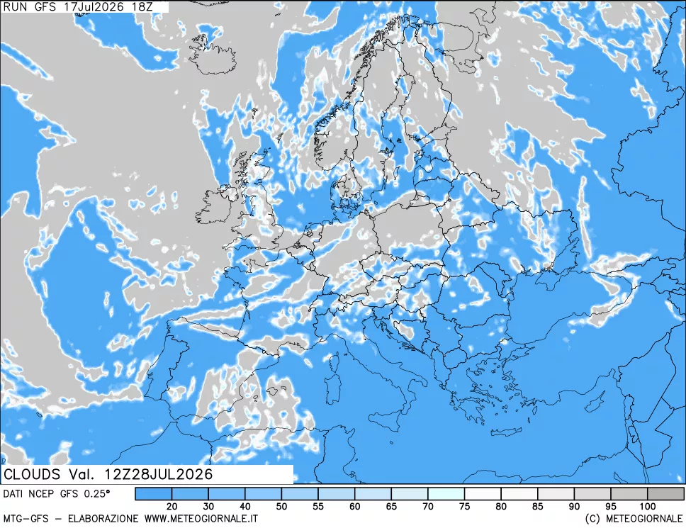mappa Nuvolosit&agrave; totale