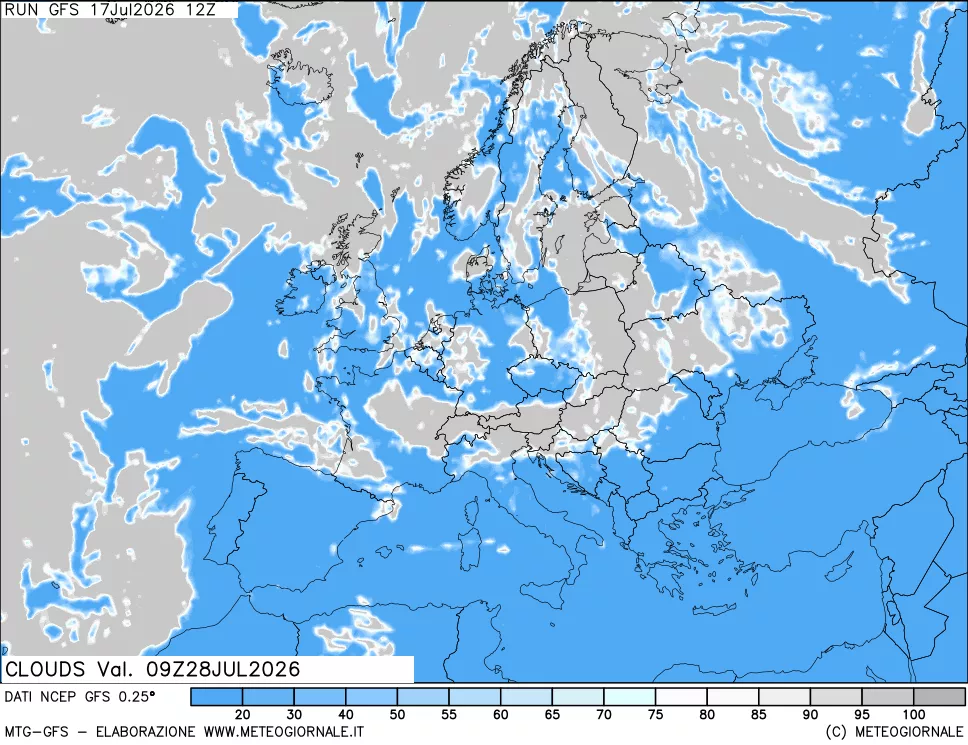 mappa Nuvolosit&agrave; totale