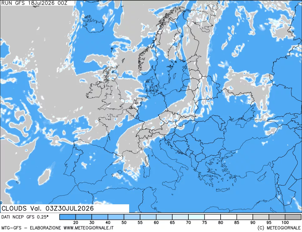 mappa Nuvolosit&agrave; totale