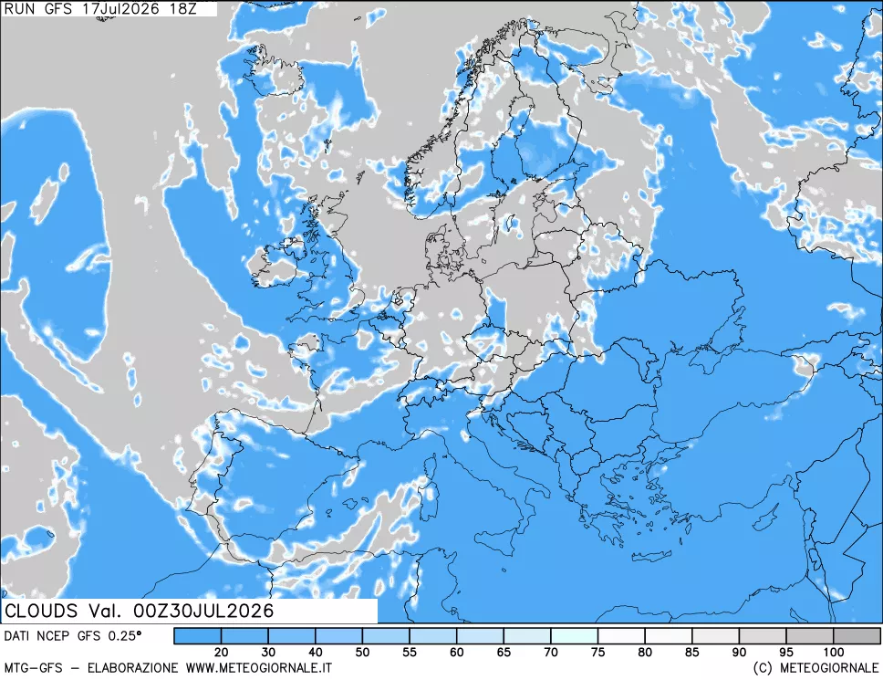 mappa Nuvolosit&agrave; totale