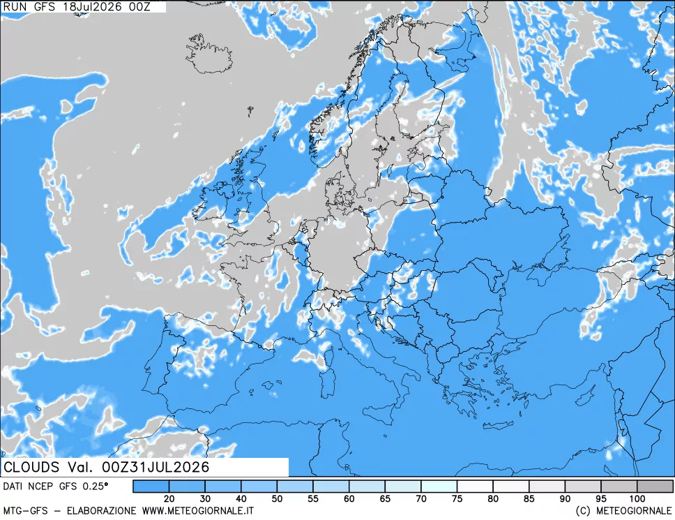 mappa Nuvolosit&agrave; totale