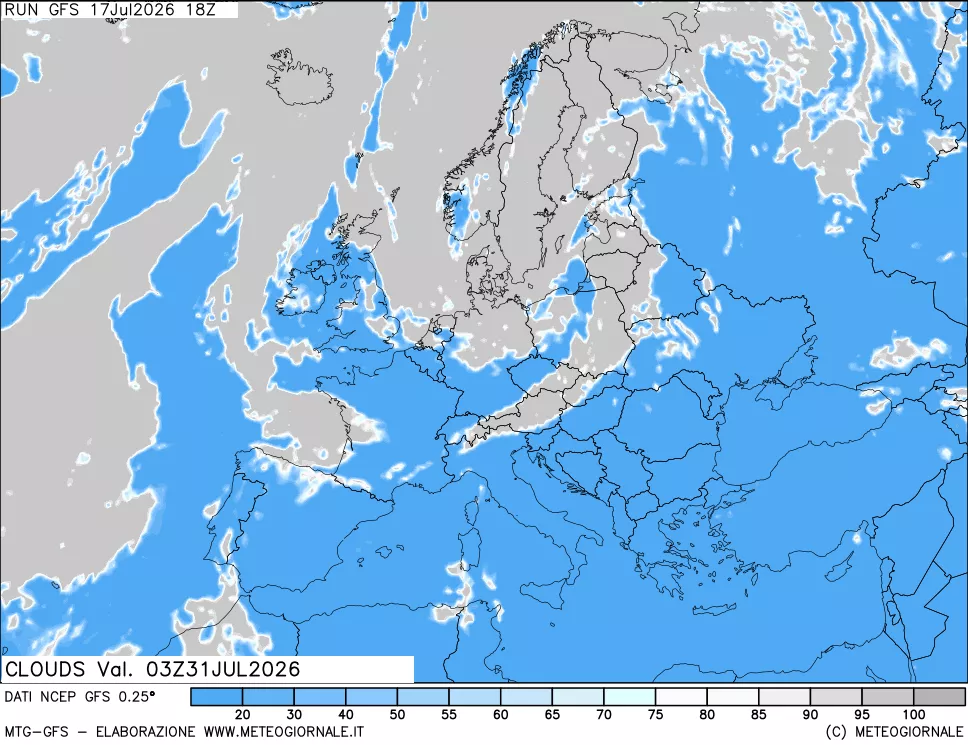mappa Nuvolosit&agrave; totale