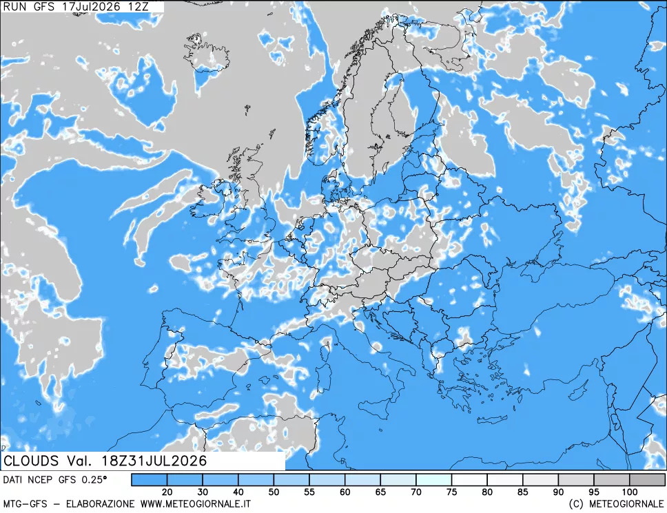 mappa Nuvolosit&agrave; totale