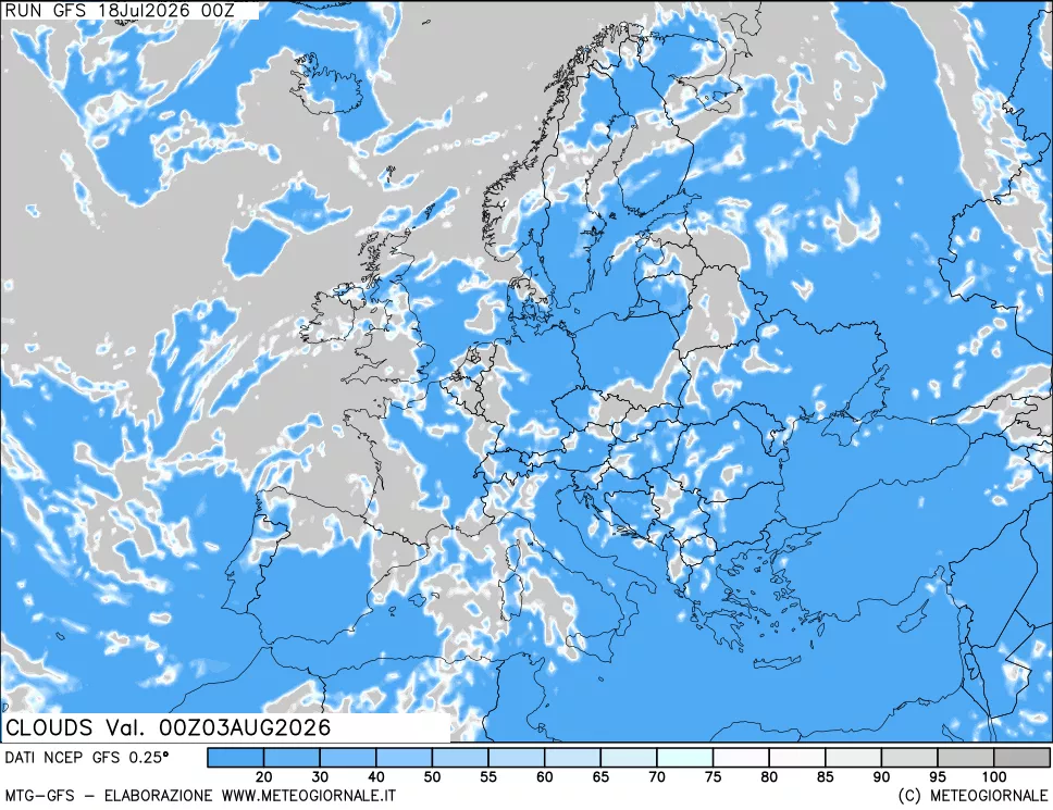 mappa Nuvolosit&agrave; totale