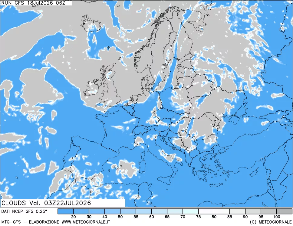 mappa Nuvolosit&agrave; totale
