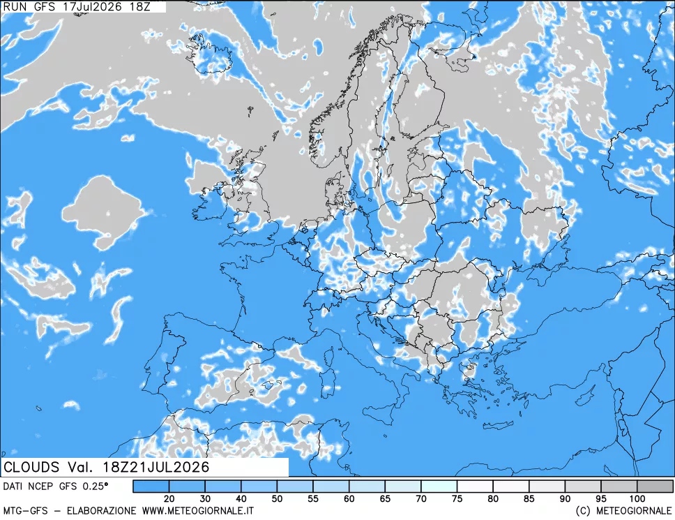 mappa Nuvolosit&agrave; totale