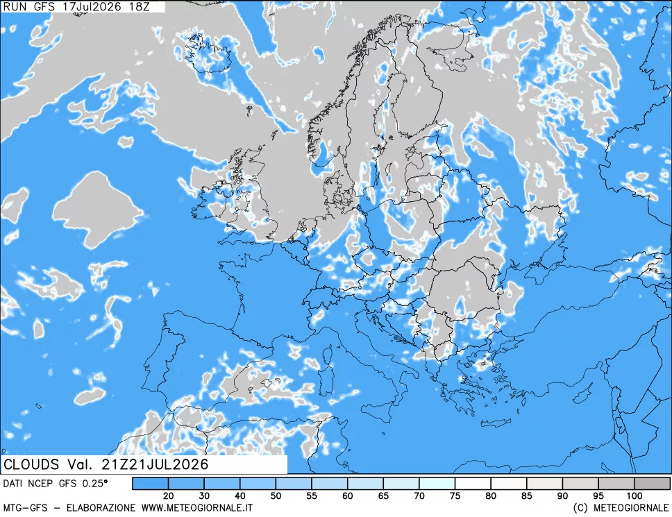 mappa Nuvolosit&agrave; totale