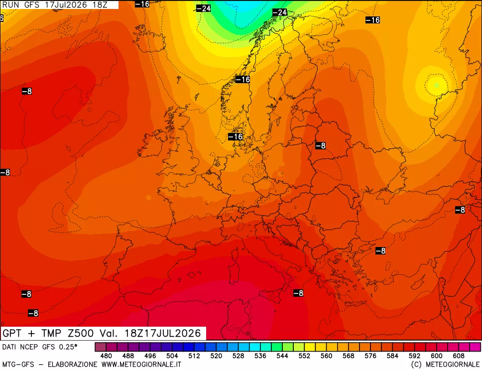 mappa 500 hPa GPT + Temp