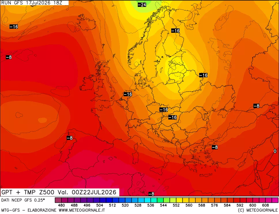 mappa 500 hPa GPT + Temp