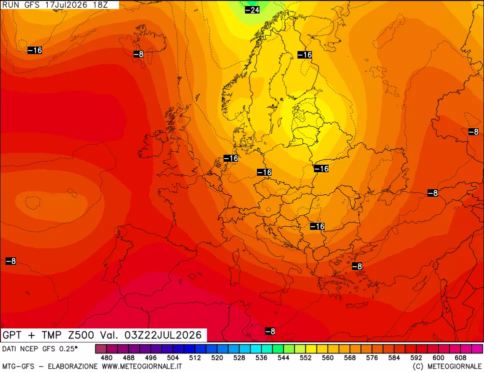 mappa 500 hPa GPT + Temp