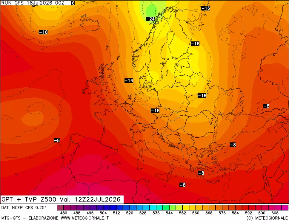 mappa 500 hPa GPT + Temp