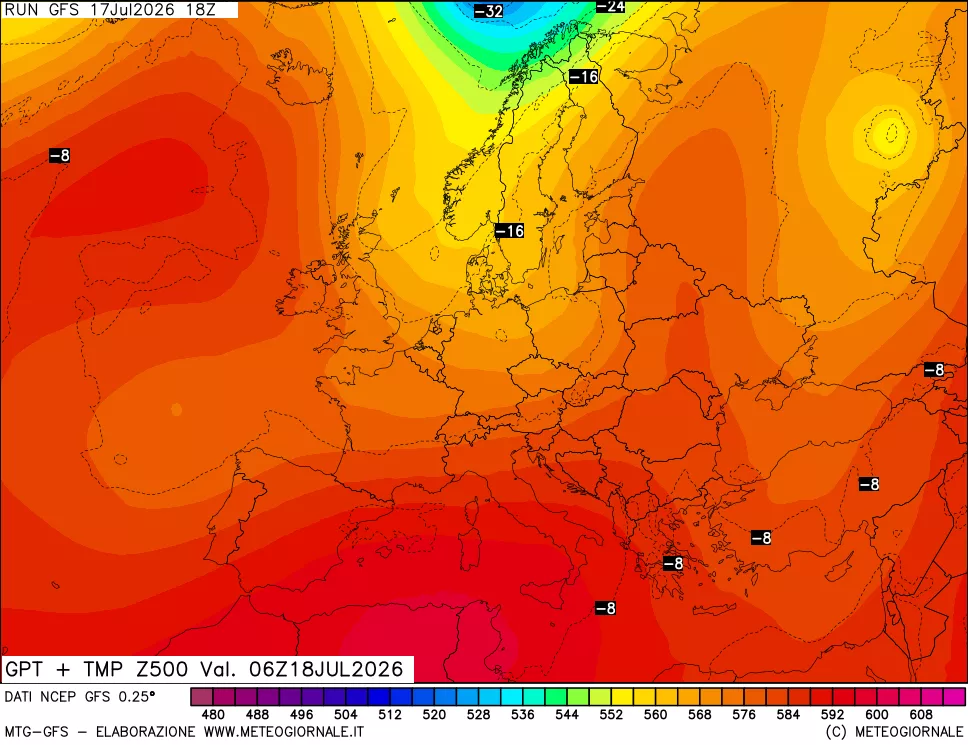 mappa 500 hPa GPT + Temp