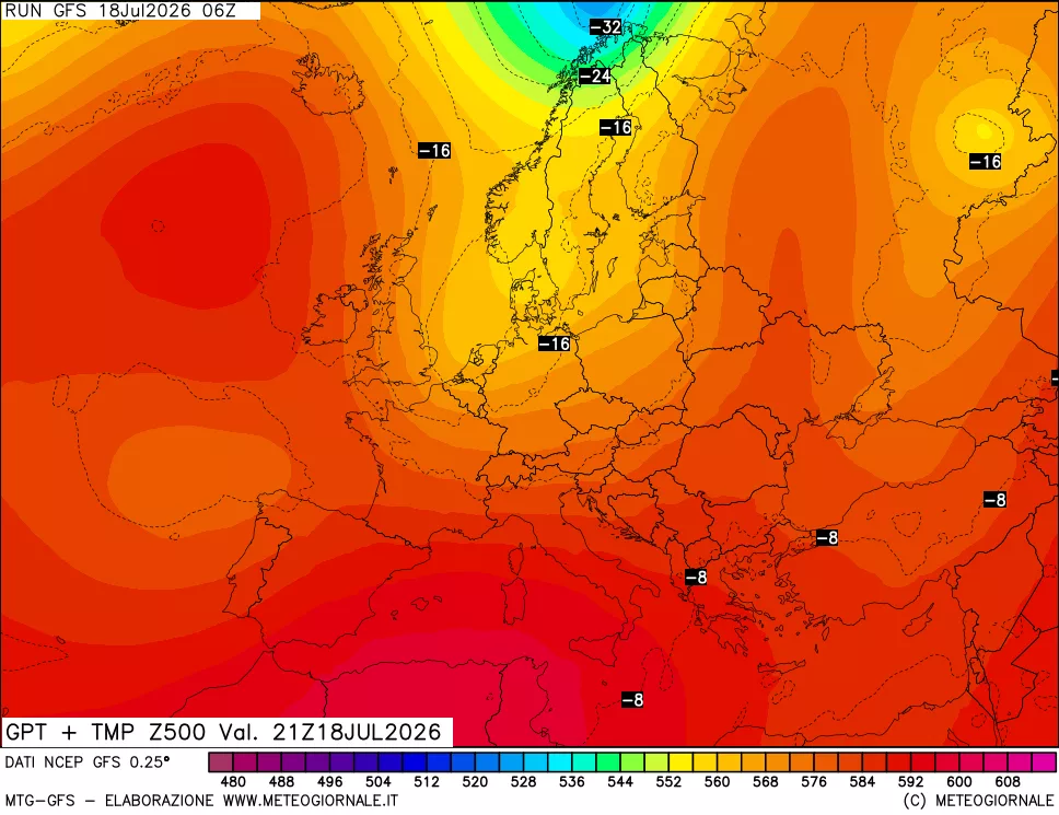 mappa 500 hPa GPT + Temp