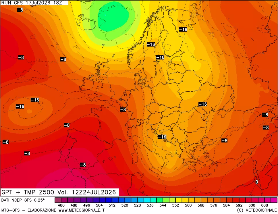 mappa 500 hPa GPT + Temp