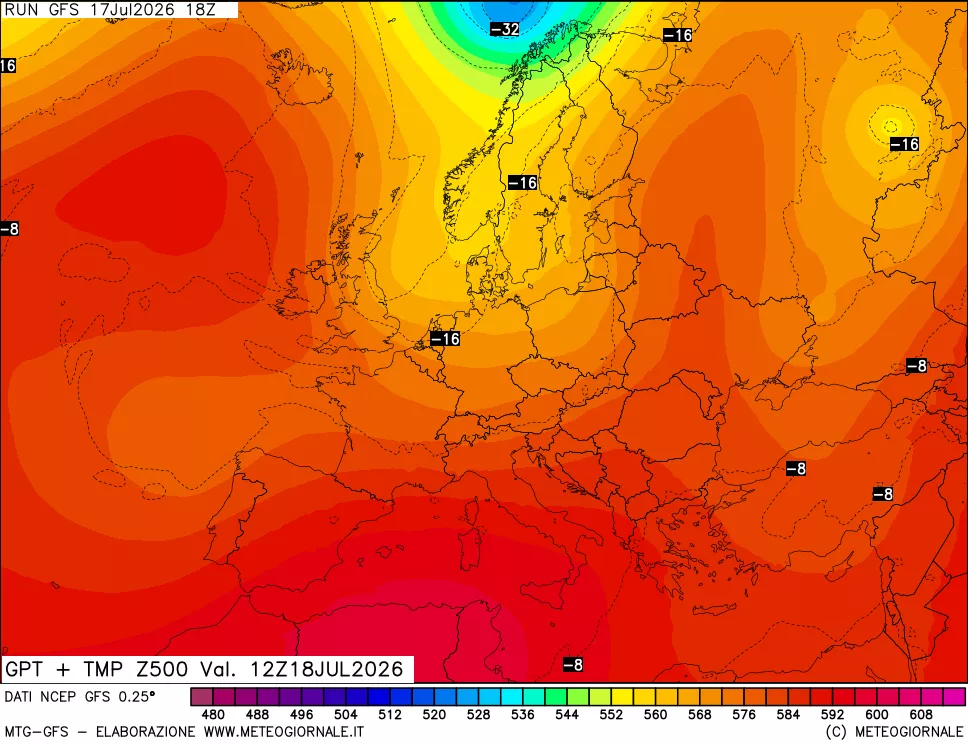 mappa 500 hPa GPT + Temp