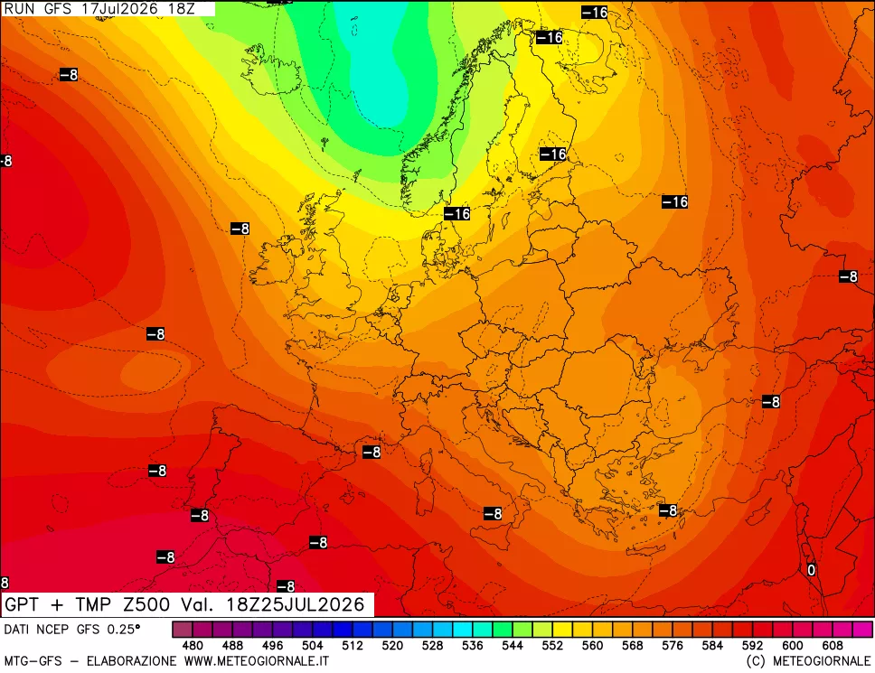 mappa 500 hPa GPT + Temp