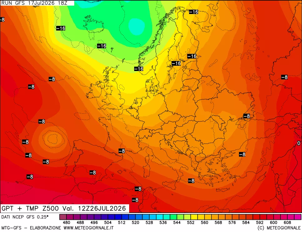 mappa 500 hPa GPT + Temp