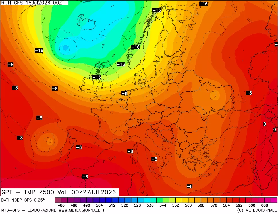 mappa 500 hPa GPT + Temp