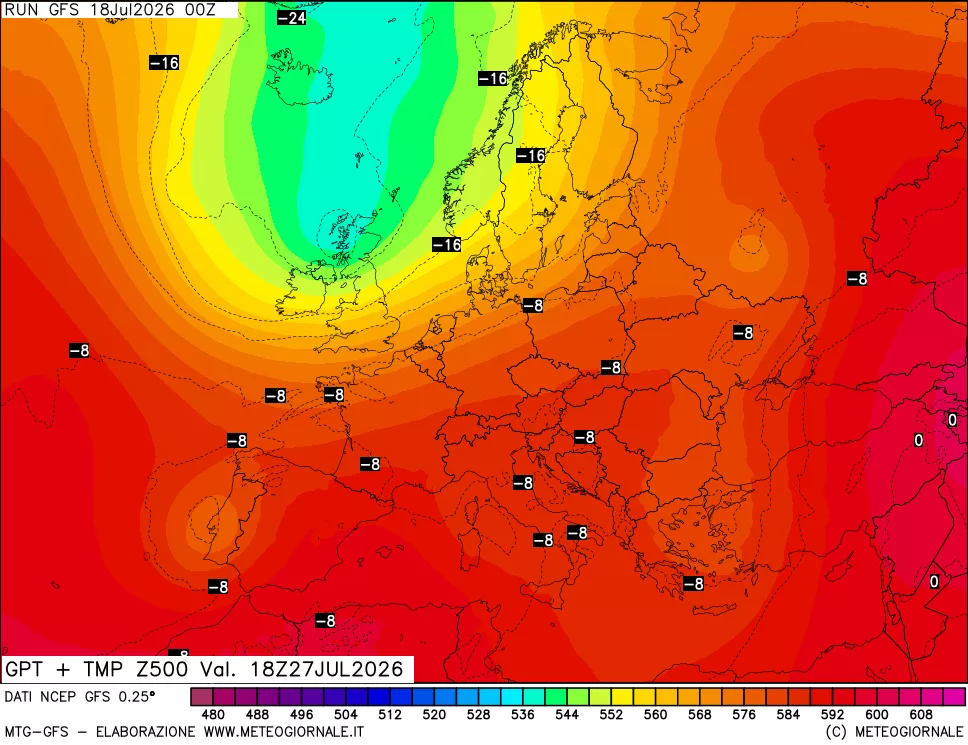 mappa 500 hPa GPT + Temp