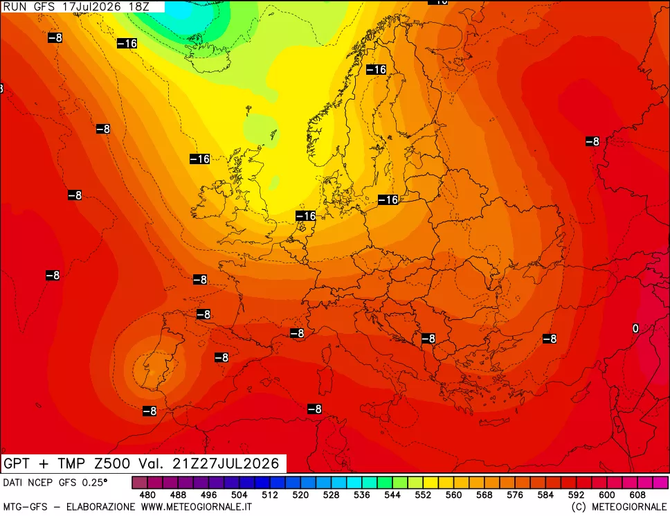 mappa 500 hPa GPT + Temp