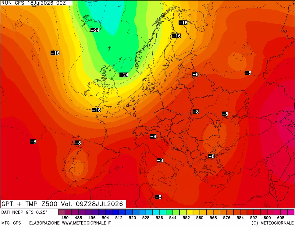mappa 500 hPa GPT + Temp