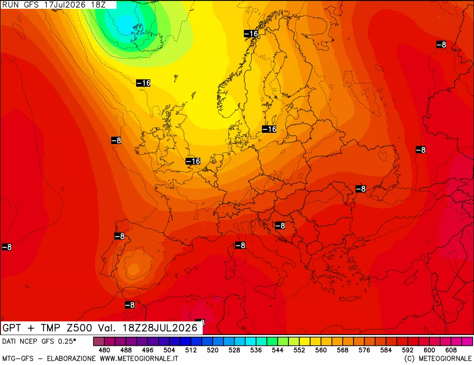 mappa 500 hPa GPT + Temp