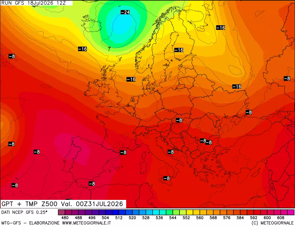 mappa 500 hPa GPT + Temp