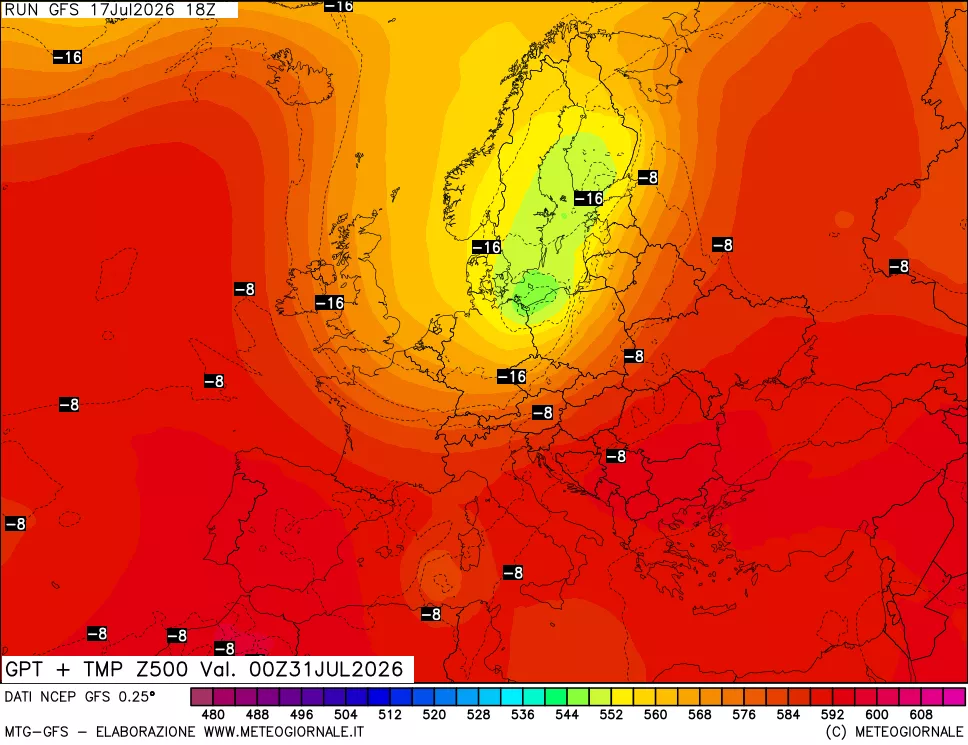 mappa 500 hPa GPT + Temp