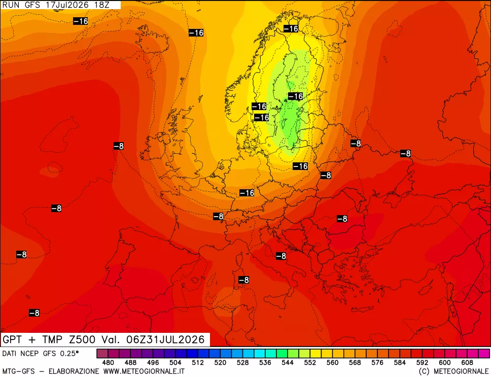 mappa 500 hPa GPT + Temp