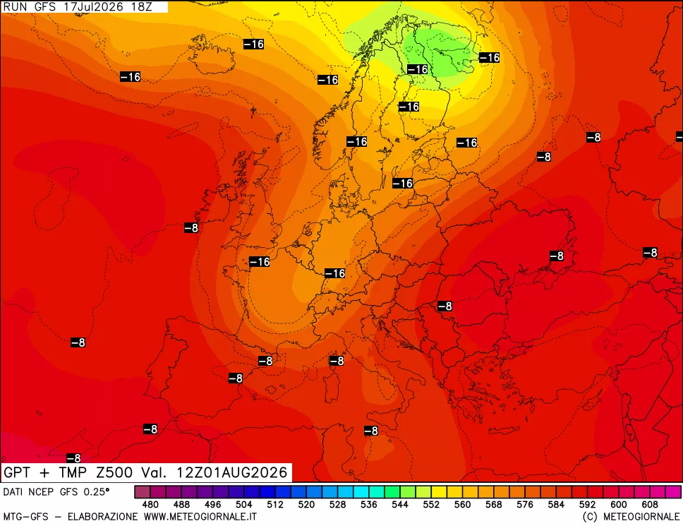 mappa 500 hPa GPT + Temp