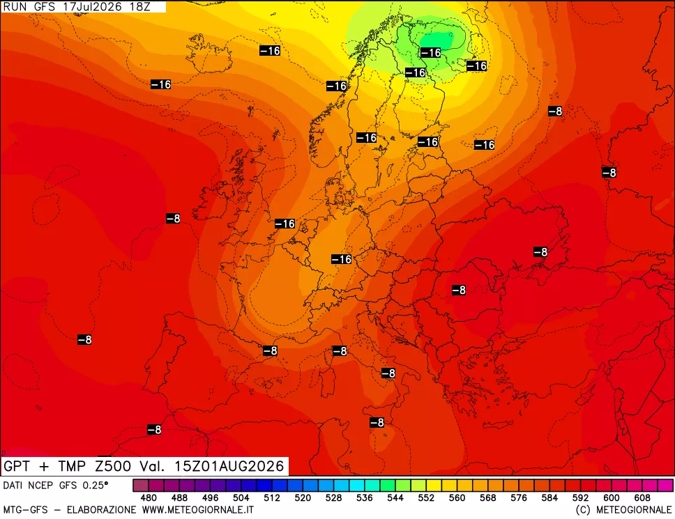 mappa 500 hPa GPT + Temp