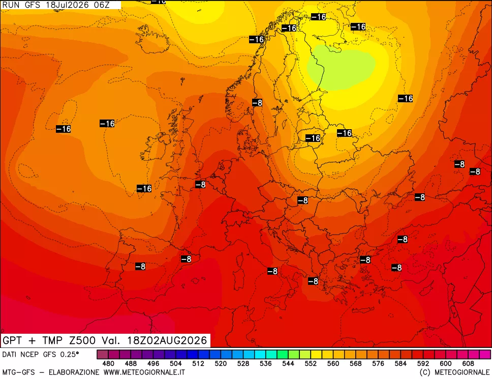 mappa 500 hPa GPT + Temp