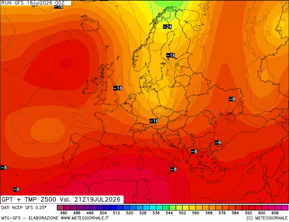 mappa 500 hPa GPT + Temp