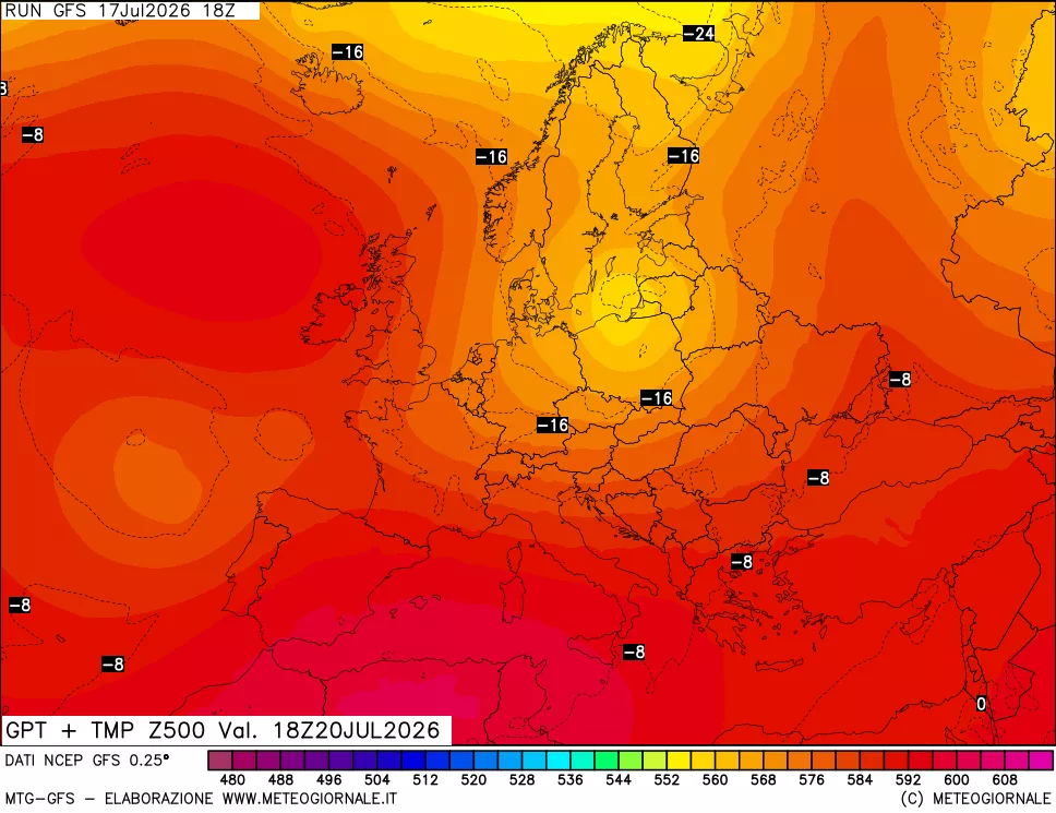mappa 500 hPa GPT + Temp
