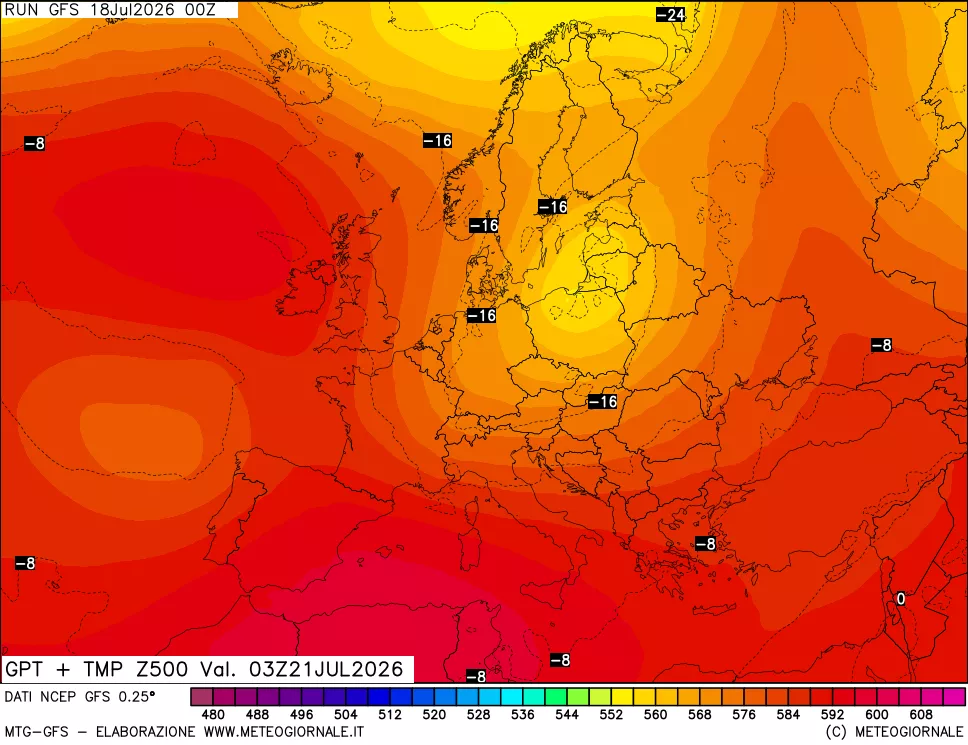 mappa 500 hPa GPT + Temp