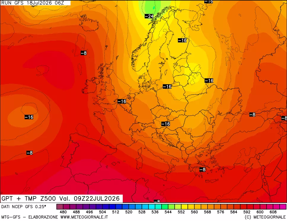 mappa 500 hPa GPT + Temp