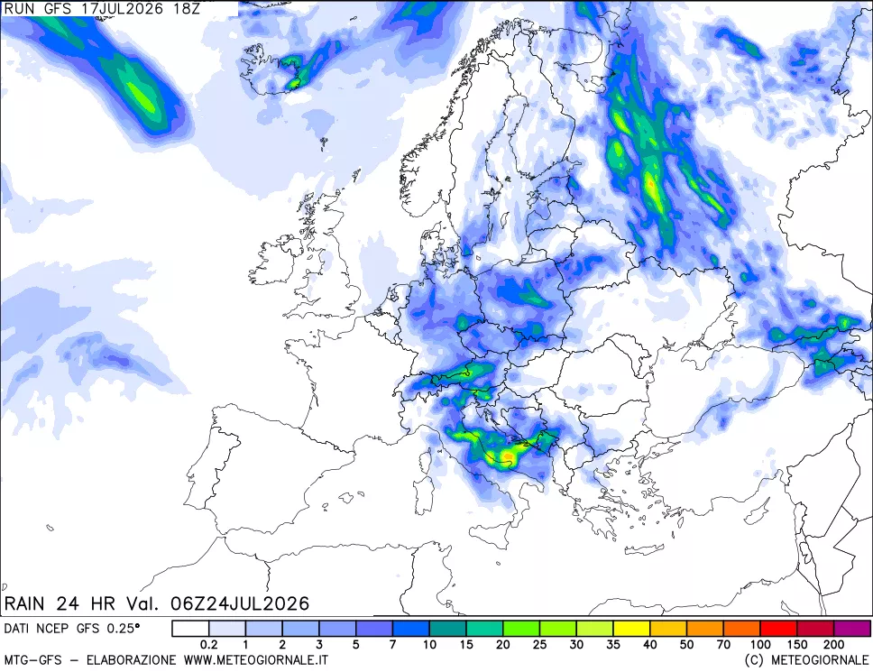 mappa Precipitazioni 24 ore precedenti