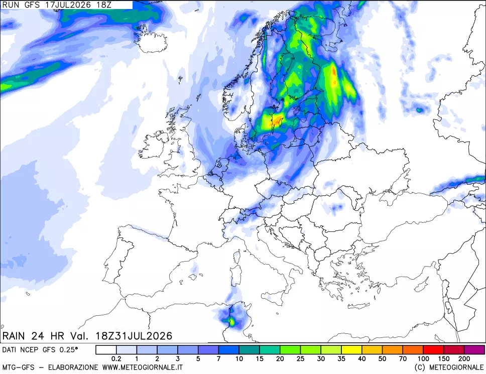 mappa Precipitazioni 24 ore precedenti