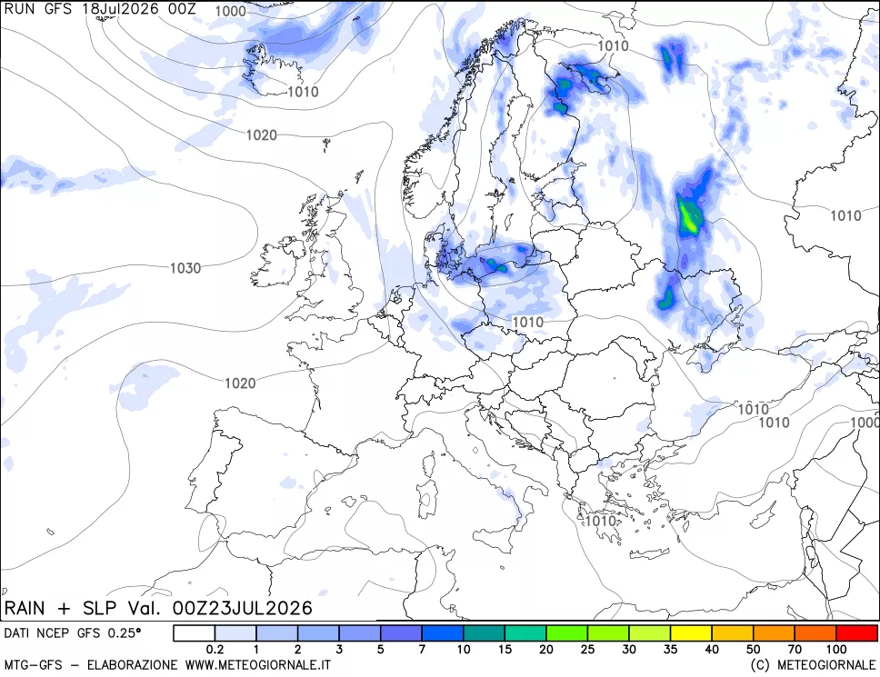 mappa Precipitazioni e pressione SLM