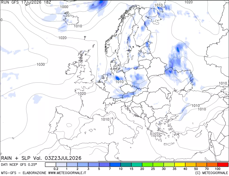 mappa Precipitazioni e pressione SLM