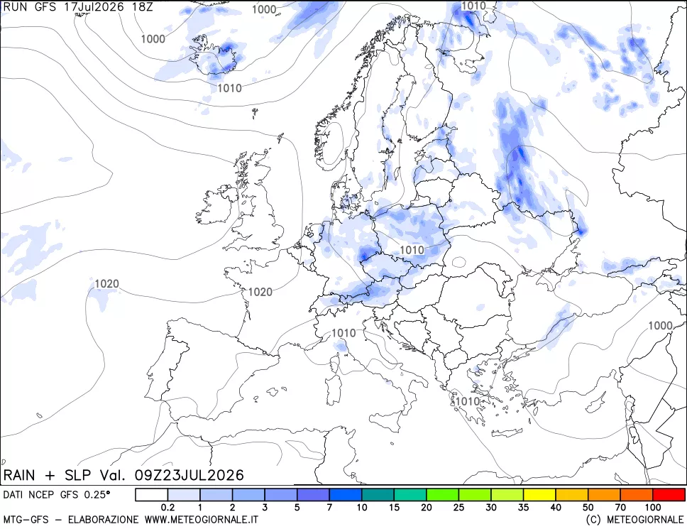mappa Precipitazioni e pressione SLM