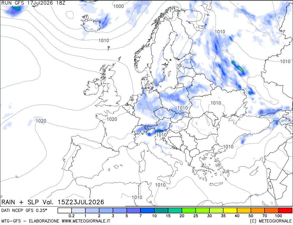 mappa Precipitazioni e pressione SLM