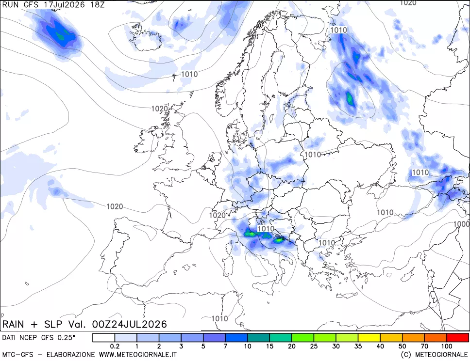 mappa Precipitazioni e pressione SLM