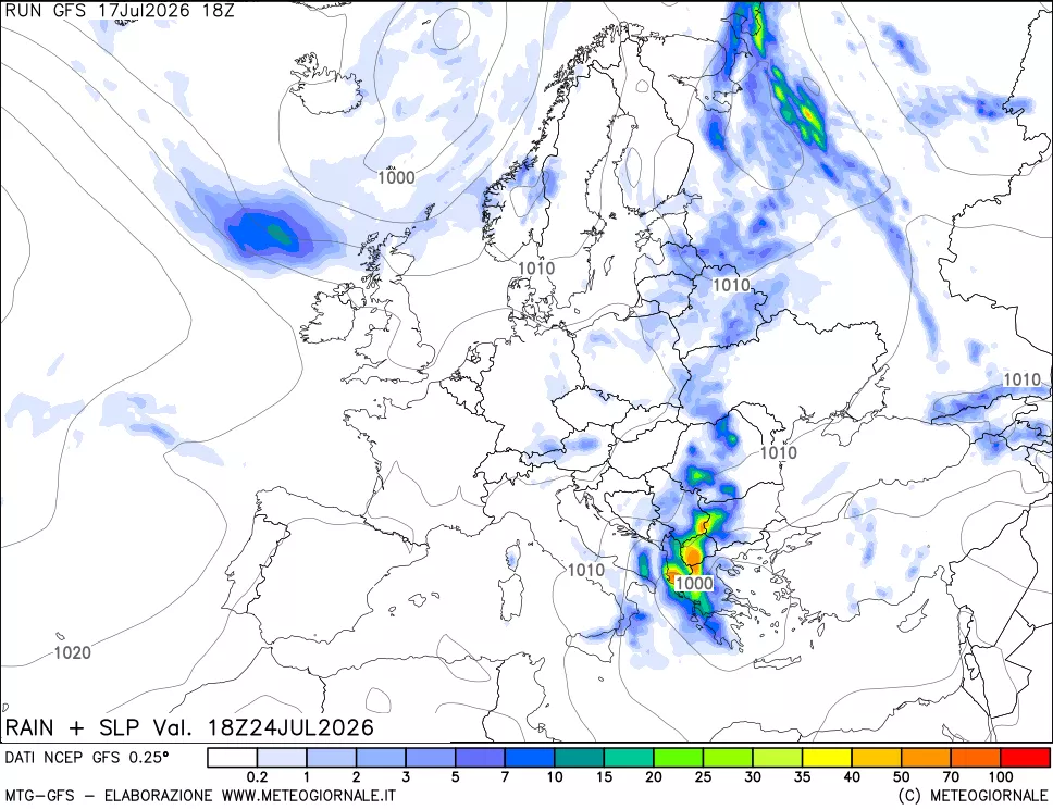 mappa Precipitazioni e pressione SLM