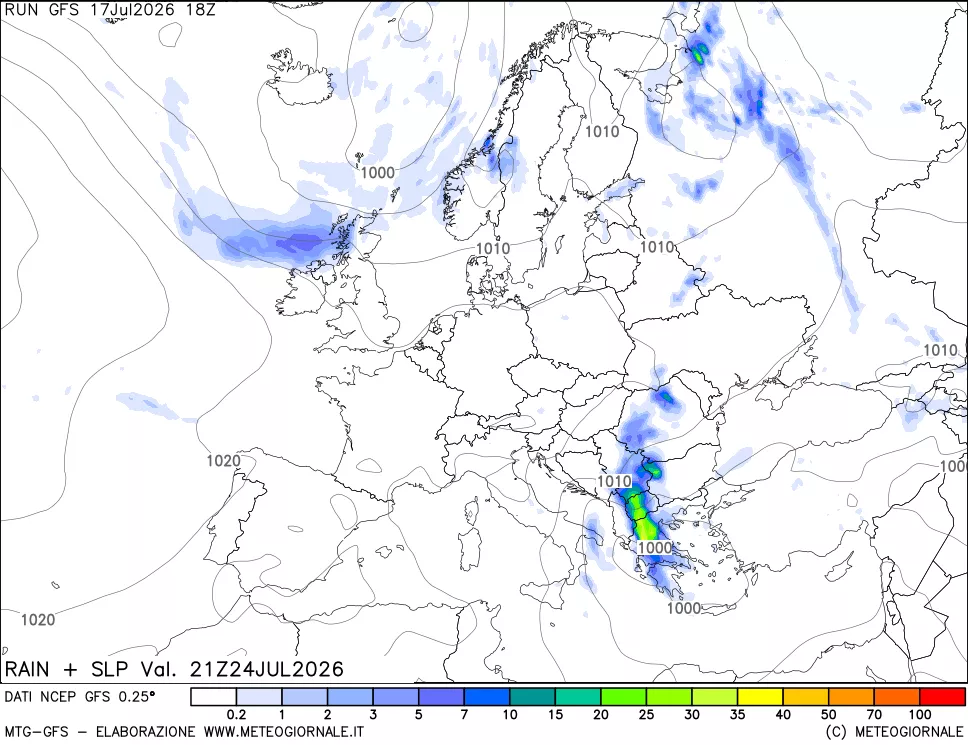 mappa Precipitazioni e pressione SLM