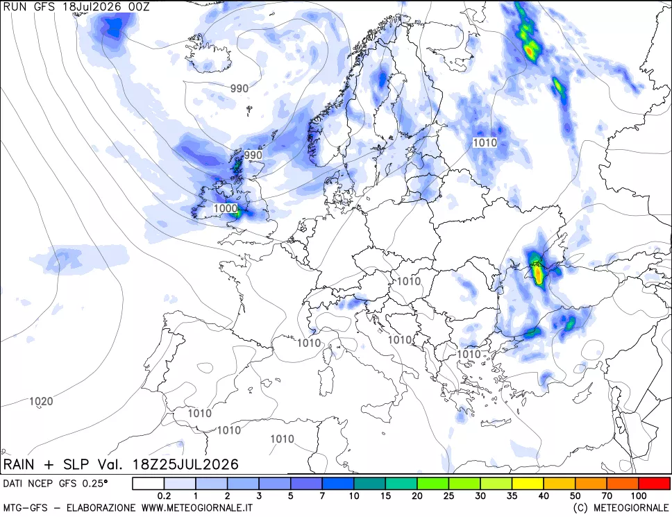 mappa Precipitazioni e pressione SLM