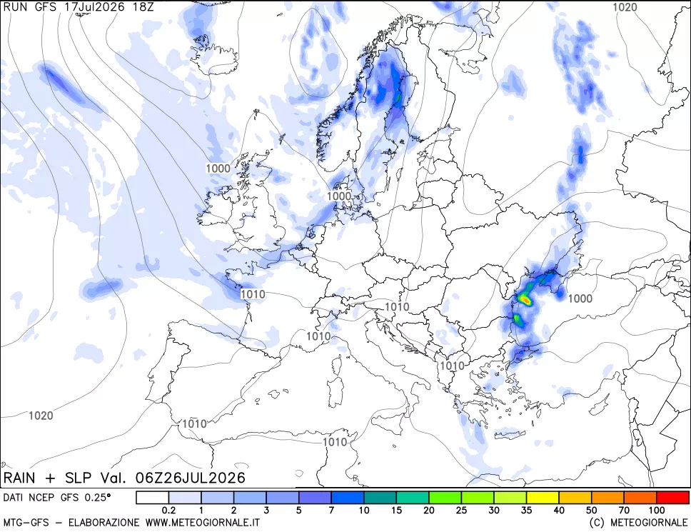 mappa Precipitazioni e pressione SLM