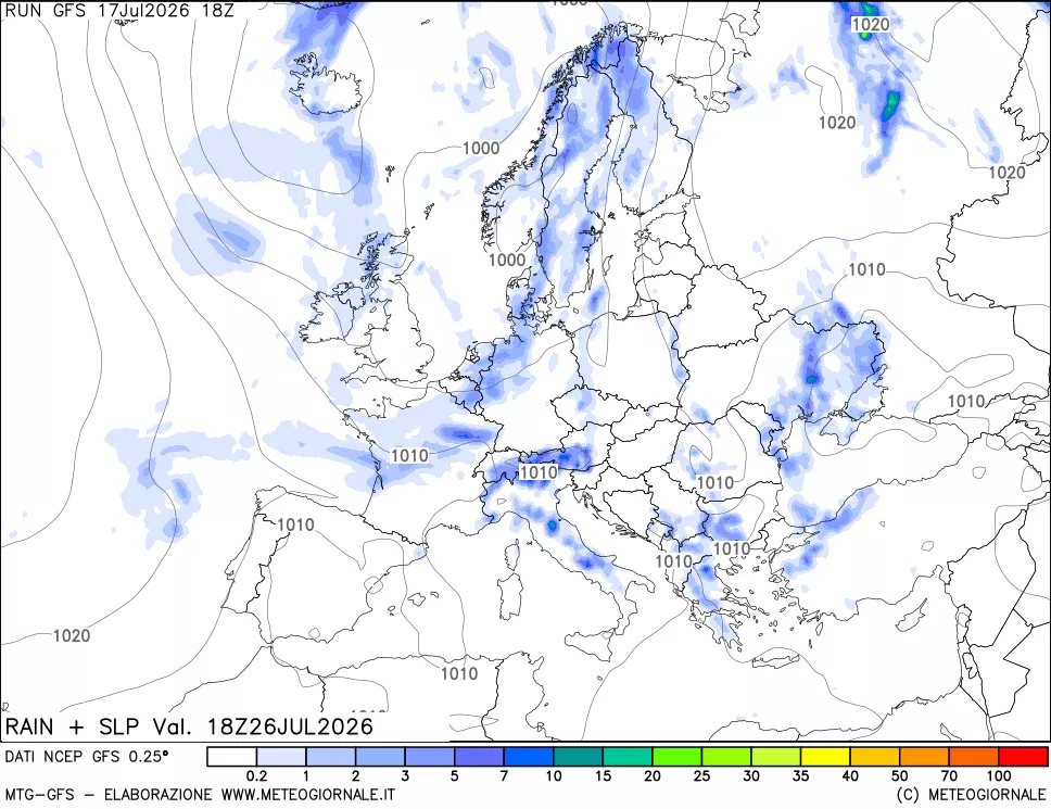 mappa Precipitazioni e pressione SLM