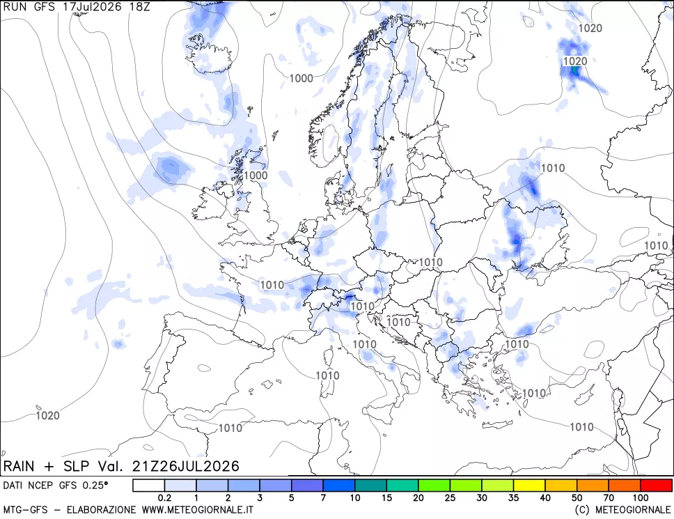 mappa Precipitazioni e pressione SLM
