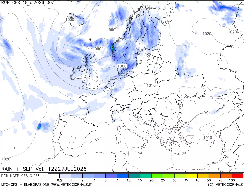 mappa Precipitazioni e pressione SLM